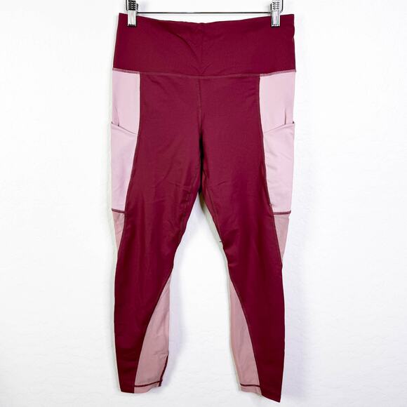 Active Life Colorblock Mesh Panels Leggings Mauve Rose Pockets Workout Fitness L - Picture 1 of 8